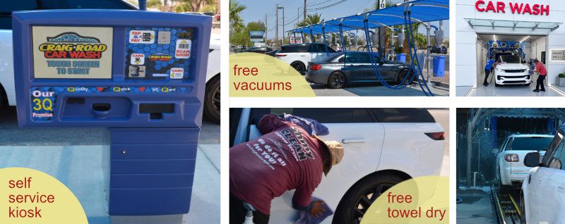 Express exterior drive-thru: soft cloth wash, free self-serve vacuums and quick hand towel dry